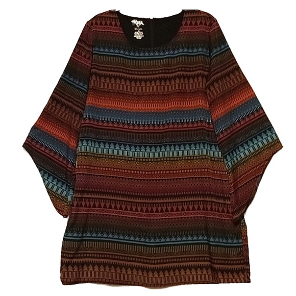 Wrangler Dresses & Skirts - Rock 47 Rodeo Tunic W XL Flute Sleeve Scoop Neck Western Dance Turquoise Orange